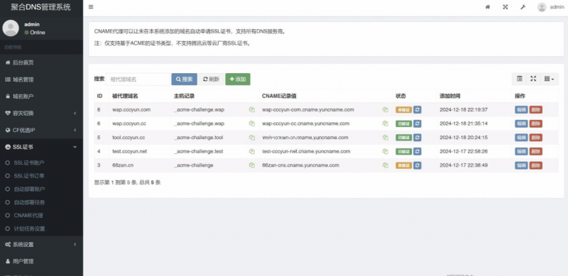 彩虹聚合DNS管理系统源码V2.0.1，SSL证书自动申请与部署-逍遥资源网